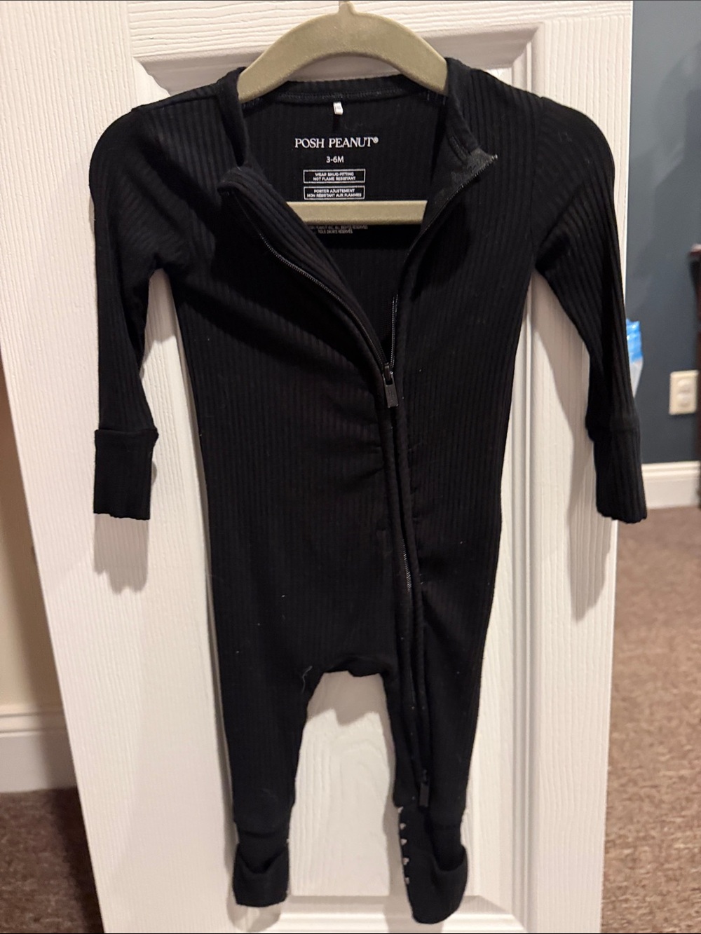 Posh Peanut Black Ribbed Zip One-Piece Footie